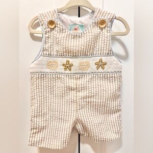 Smocked Striped Beach and Sea Themed Tan and White Kids Jon Jon
